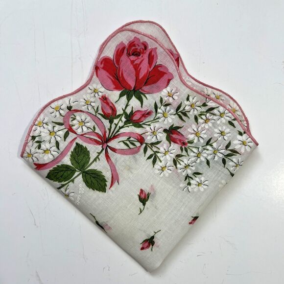 Accessories - Pink Rose Bridesmaid Wedding Handkerchief Vintage Cottage Core Garden Granny